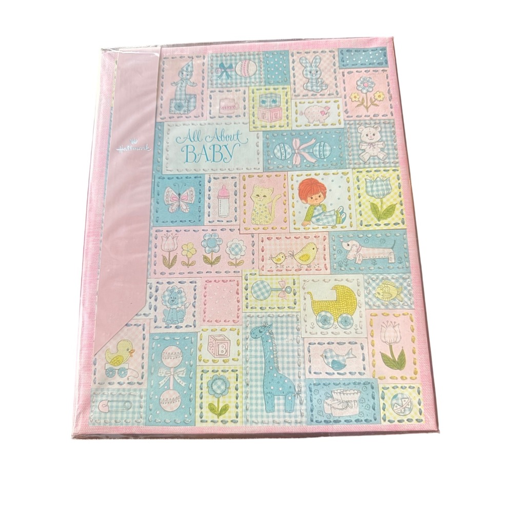 Vintage 1969 Hallmark All About Baby Memory Book New in Box Patchwork Pink Blue